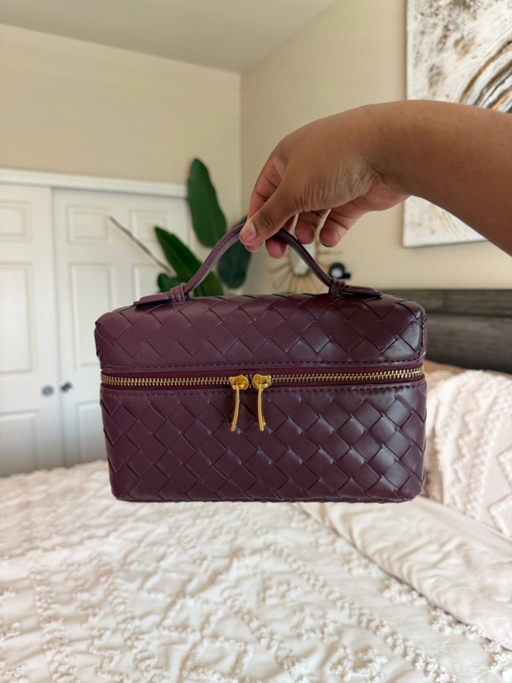 Purple Woven Top-Handle Cosmetic Case